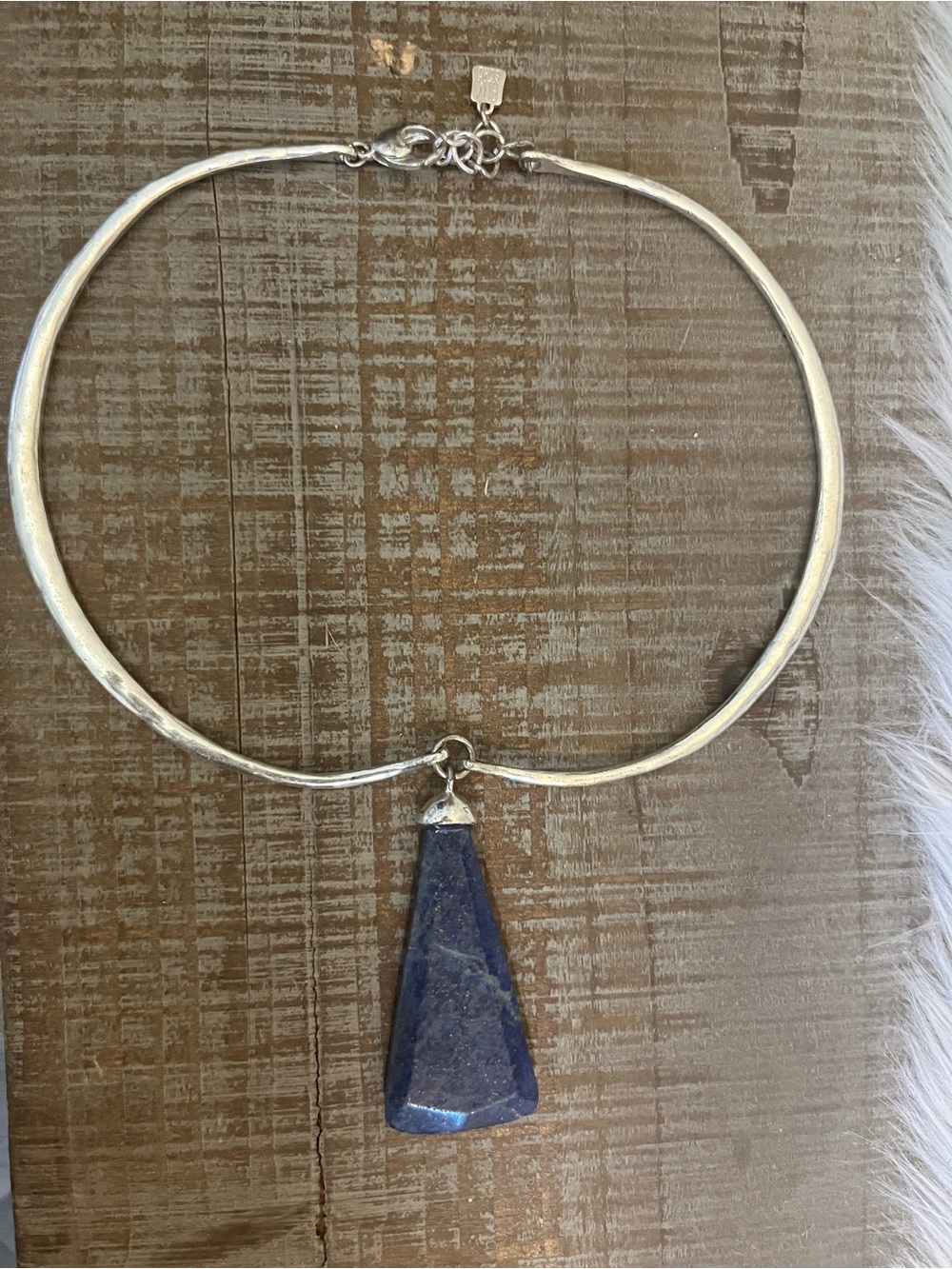 Silver Necklace with Deep Blue Stone Pendant